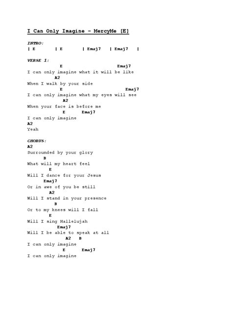 I Can Only Imagine Chords (E) | PDF | Song Structure | Singles (Music)