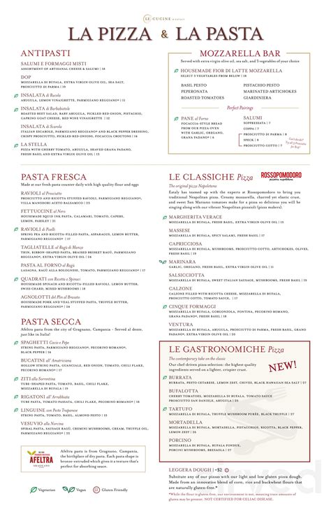 Eataly menu in Chicago, Illinois, USA