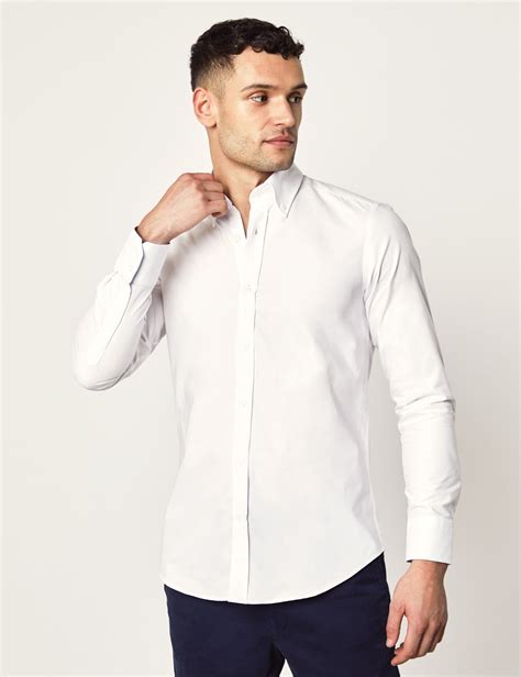 Men's White Oxford Slim Fit Shirt - Single Cuff - Button Down | Hawes & Curtis