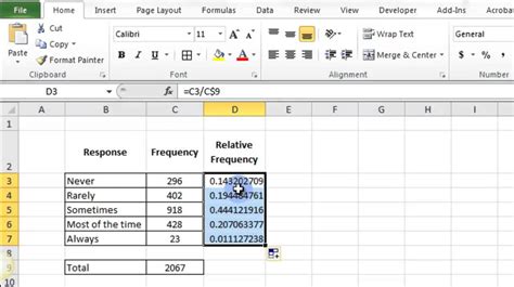 Relative Frequency in Excel 2010 - YouTube