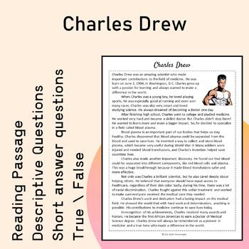 Charles Drew Biography Reading Comprehension Printable | TPT