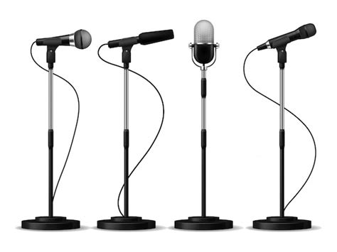 Premium Vector | Microphones on stands. stage standing microphones, studio mic for singing with ...