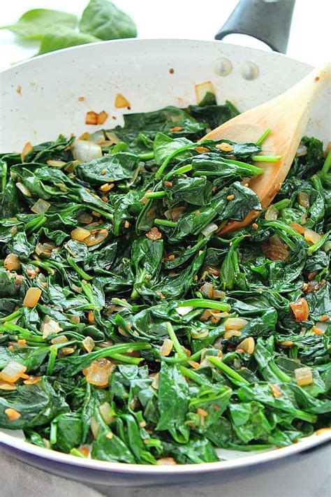 The Best Sauteed Spinach Recipe - fresh spinach sauteed with garlic and onions in olive o ...