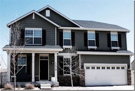 exterior house color.. Dark Door, Dark Shutters, Grey Siding and Shake, White Tri… | Gray house ...