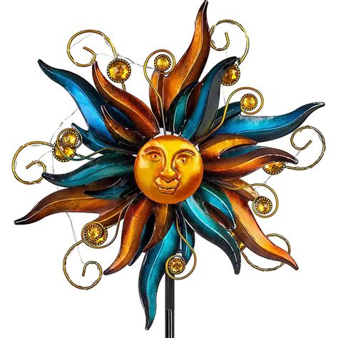 VEWOGARDEN Garden Solar Wind Spinner, Sun Outdoor Metal Wind Sculpture Yard Art Decor for Patio ...