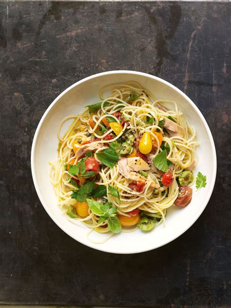 Angel Hair Pasta with Flash-Sautéed Fresh Cherry Tomato Sauce, Tuna, and Green Olives | Pasta ...