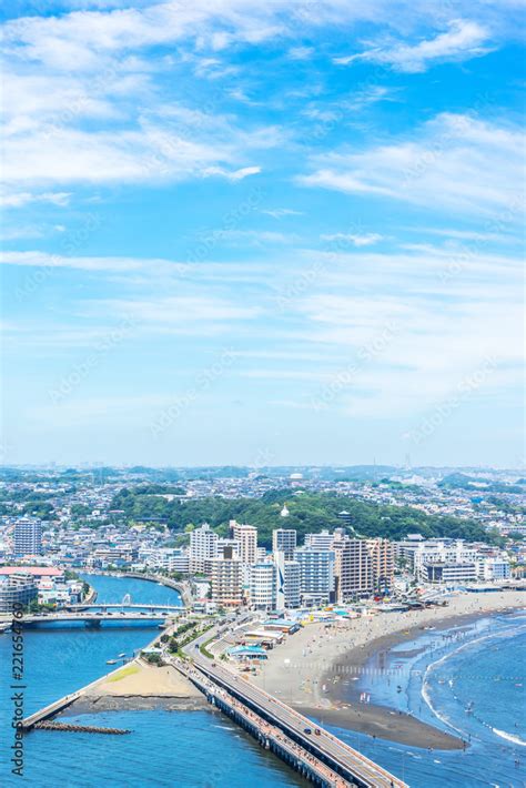 enoshima island and urban skyline view in kamakura Stock Photo | Adobe ...