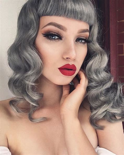 Gray hair and red lips 💋 Lipstick is 'Red Velvet' by @limecrimemakeup # ...