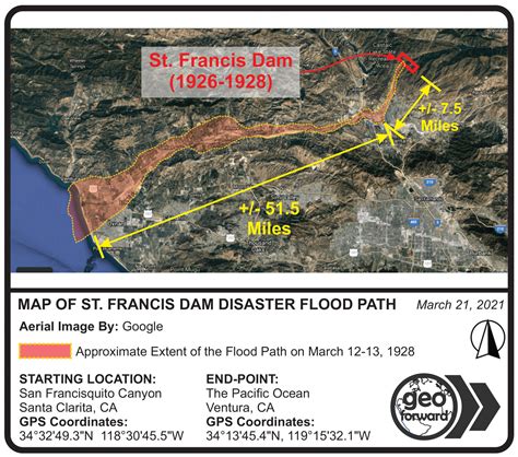 Map of St. Francis Dam Disaster Flood Path by Geo Forward 2021 » GEO FORWARD