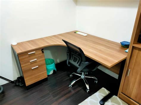 MEJA pejabat L-shape office TABLE, Furniture & Home Living, Furniture ...