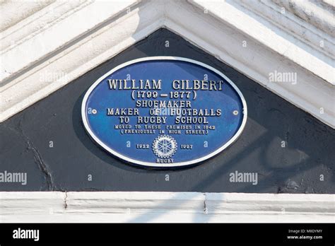 The sign above the Webb Ellis Museum in Rugby honouring the rugby Football shoe maker William ...