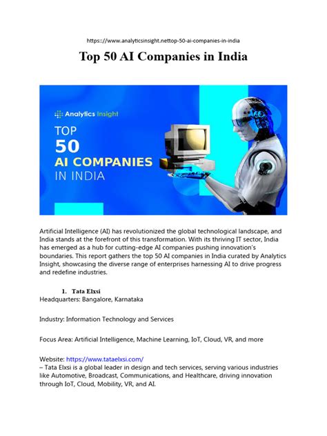 Top 50 AI Companies in India | PDF | Artificial Intelligence ...