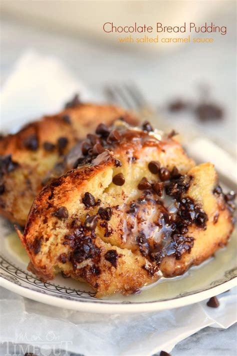 Chocolate Bread Pudding with Salted Caramel Sauce - Mom On Timeout