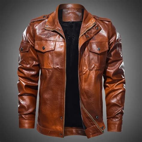 Giacca Di Pelle Marrone Maschile In Stile Vintage Motocicletta Motociclette Inverno Autunno ...