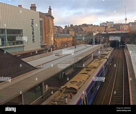 Haymarket Railway Station, Edinburgh, with electric Scotrail Train at ...