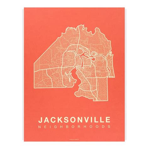 Jacksonville Neighborhood Map Poster | Jacksonville City Map Art Print ...