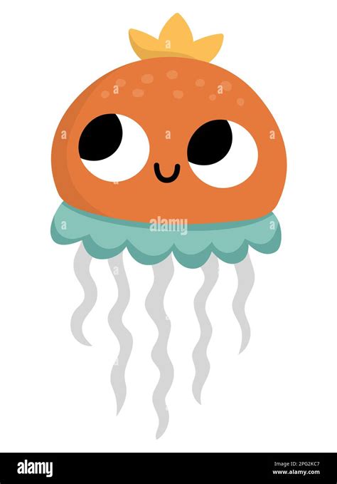 Vector baby jellyfish icon. Under the sea illustration with cute funny jelly fish. Ocean animal ...