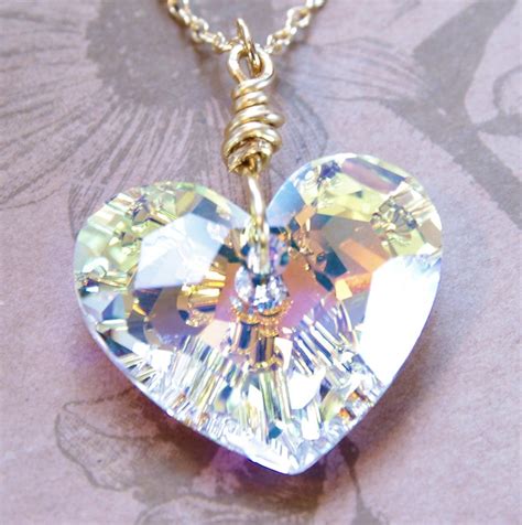 Swarovski Crystal Heart Pendant Necklace Gold Chain Clear Wire | Etsy