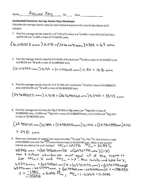 Average Atomic Mass Worksheet – Englishworksheet.my.id