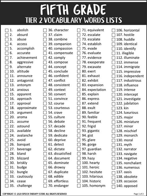 2 000 core tier 2 vocabulary words pdf list – Artofit