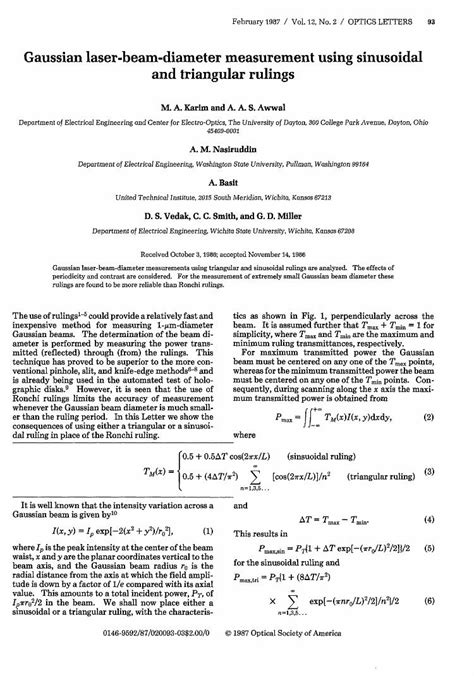 (PDF) Gaussian laser-beam-diameter measurement using sinusoidal and ...