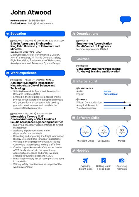 Assistant Aerospace Engineer at KACST Resume Sample | Kickresume