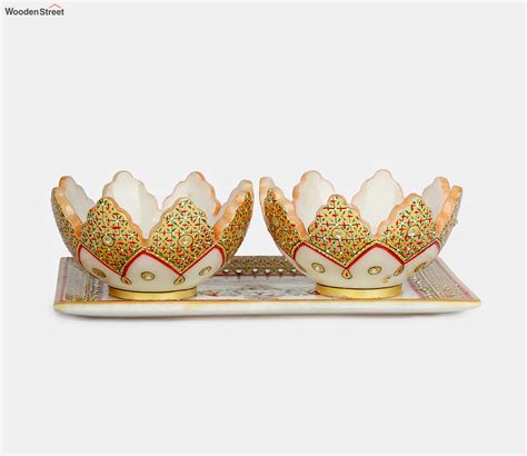 Buy Marble Handcrafted Bowl Set with tray Online in India at Best Price ...