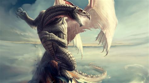 Wallpaper : illustration, clouds, dragon, mythology, wing, screenshot ...