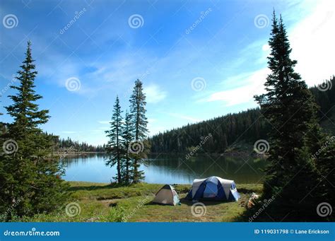 Tent Camping by Lake Wilderness Recreation Stock Photo - Image of ...