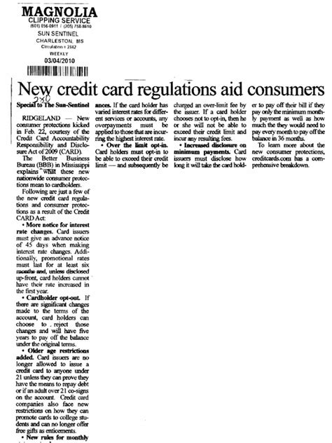 New Credit Card Regulations Aid Consumers | PDF | Credit Card ...