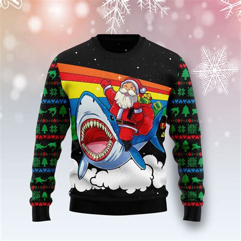 Santa Riding Shark Christmas Wool Sweater - RobinPlaceFabrics