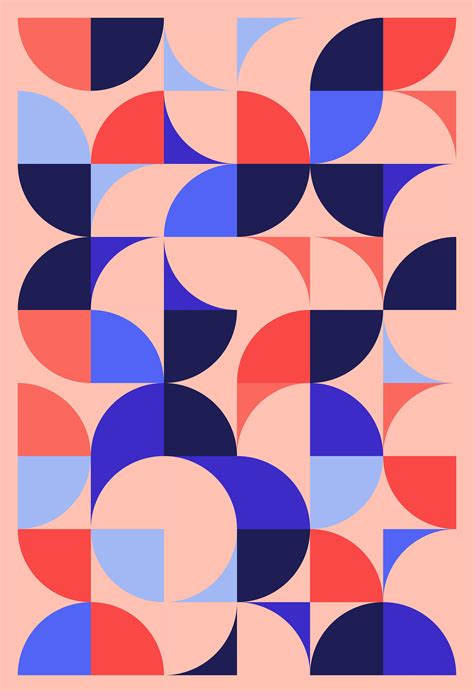 an abstract geometric design with blue, red and pink shapes