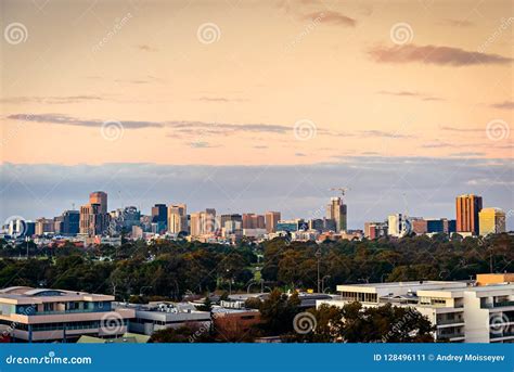 Adelaide CBD Skyline at Dusk Editorial Photo - Image of district, cityscape: 128496111