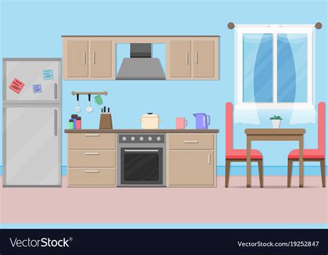 Interior kitchen room design with kitchenware Vector Image