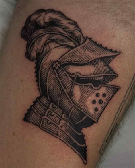 Woodcut Style Knight Helmet Tattoo by @saiz.ttt - Tattoogrid.net