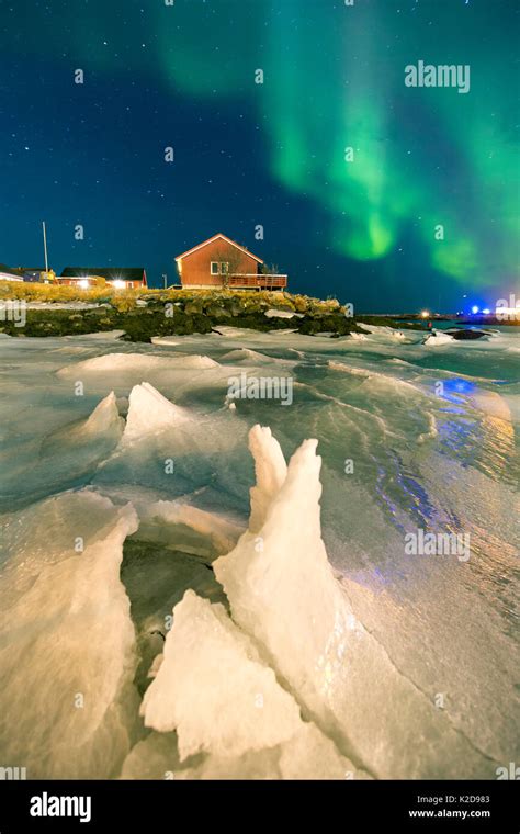 Northern lights over Andenes village, Andenes, Andoya island, North ...