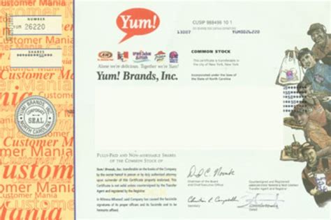 Shop Yum Brands, Inc. Stock Certificates | Buy One Share of Yum Brands ...