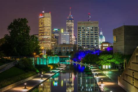 The Indiana Central Canal and View of the Downtown Skyline in ...