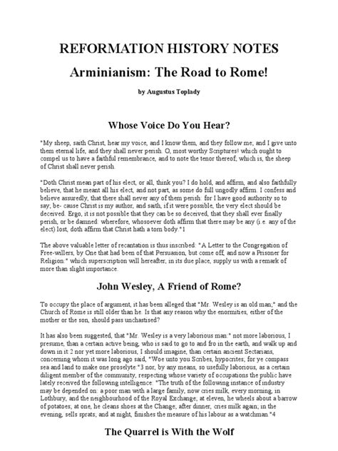 REFORMATION HISTORY NOTES Arminianism: The Road To Rome! | PDF | Arminianism | Grace In Christianity