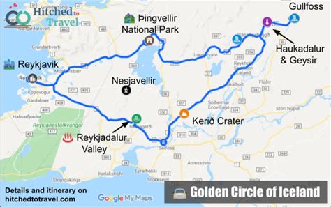 Map with route and stops on the Golden Circle of Iceland | Golden circle iceland, Iceland golden ...