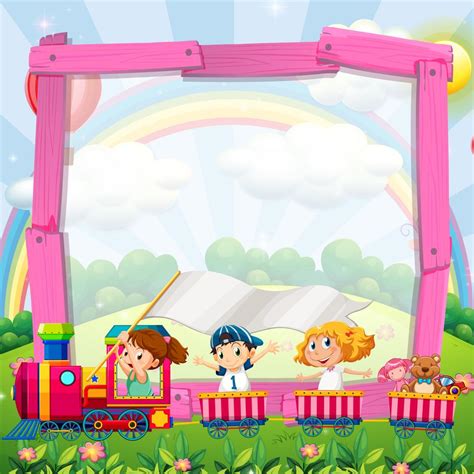 Border design with children on the train 417764 Vector Art at Vecteezy