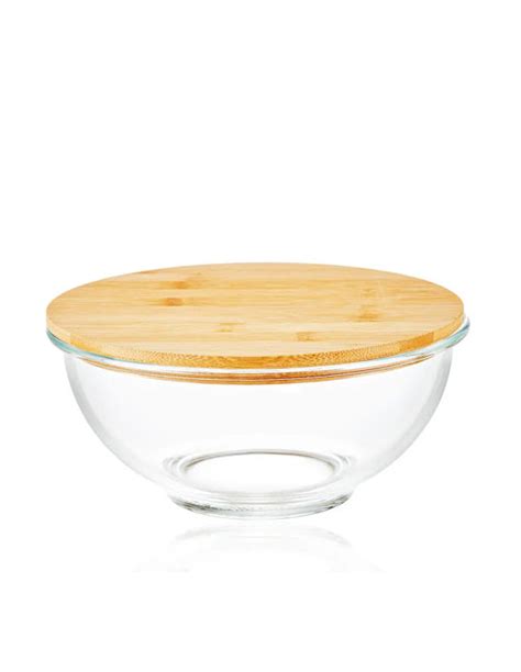 Glass Bowl With Bamboo Lid - Small -1400 Ml