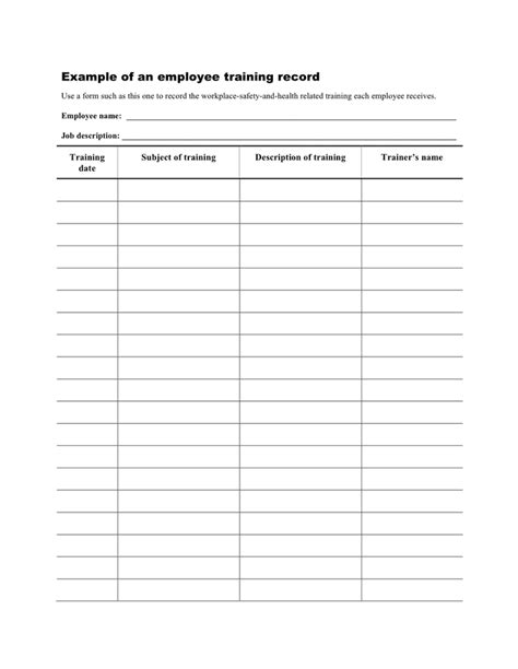 Employee Training Record Spreadsheet Template ~ MS Excel Templates