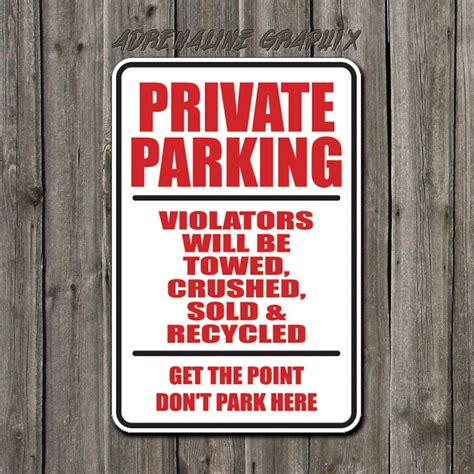 Funny Metal Private parking sign aluminum Funny by BlueFoxGraphics