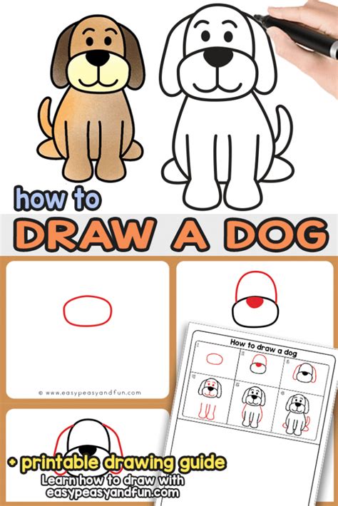 How to Draw a Dog - Step by Step Drawing Tutorial for a Cute Cartoon ...