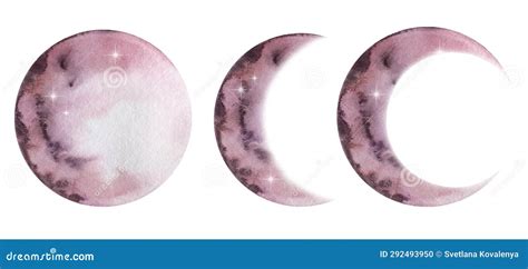 Set of Watercolor Pink Moon Stock Vector - Illustration of crescent, card: 292493950