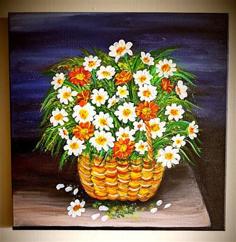 Canvas painting of flower basket… – CraftyFirm