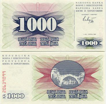 bosnia herzegovina currency | Bosnia & Herzegovina 1000 Dinara 1992 - Bosnian Bank Notes, Paper ...