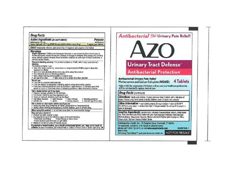 Azo Urinary Tract Defense Antibacterial Protection (i-Health, Inc.) METHENAMINE 162mg, SODIUM ...