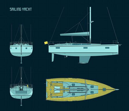 Sailing Yacht Color Blueprints Stock Illustration - Download Image Now - Adventure, Backgrounds ...